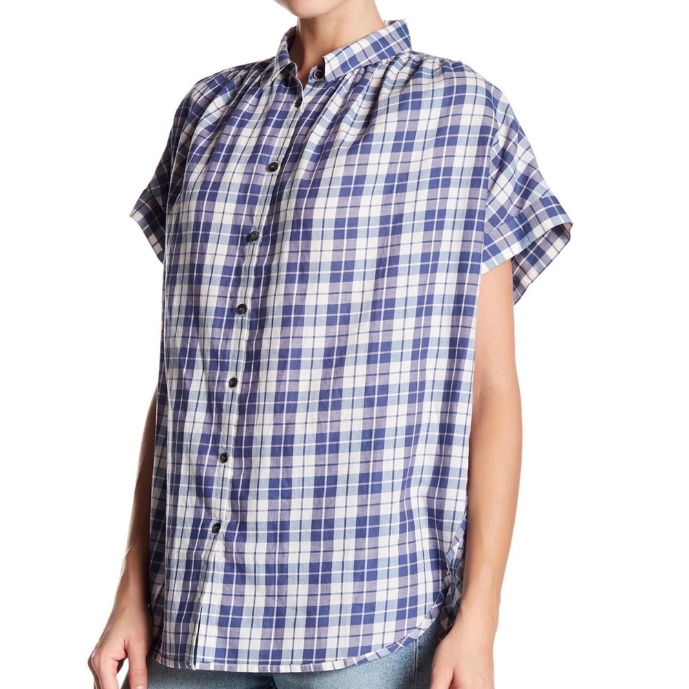 Madewell Central Shirt Womens Large Blue White Plaid Cotton Button Up Oversized